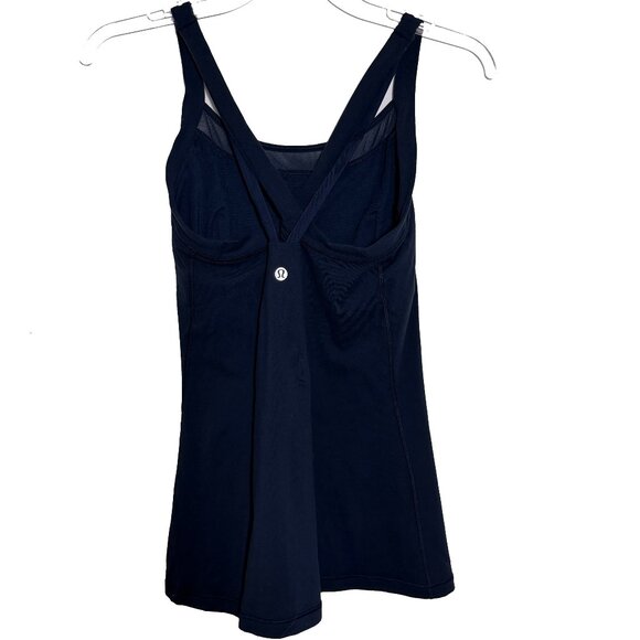 RARE Lululemon Criss Cross Strappy Back Built-in-bra Tank Top Navy Blue 8 - Picture 3 of 6